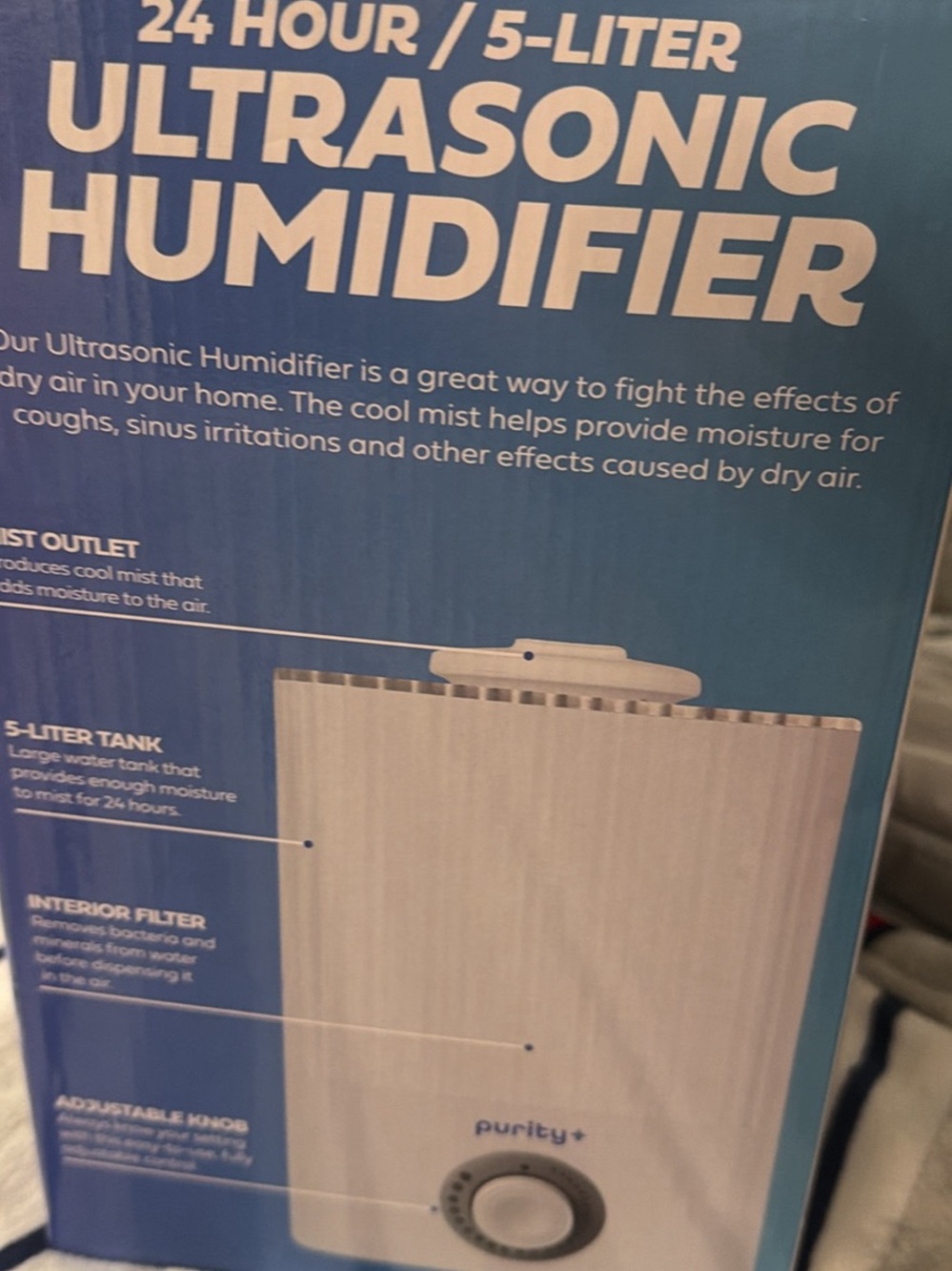 Purity+ White Ultrasonic Humidifier - 5-Liter